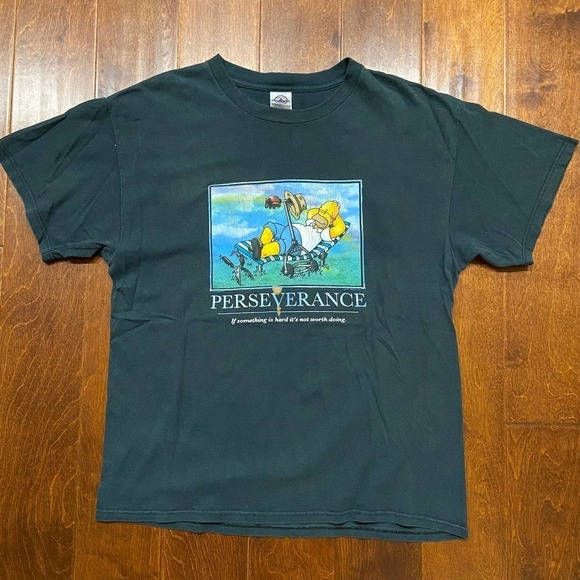 The Simpsons Perseverance Homer 2003 Hunter Green T-Shirt Men's Size Large - Picture 2 of 8